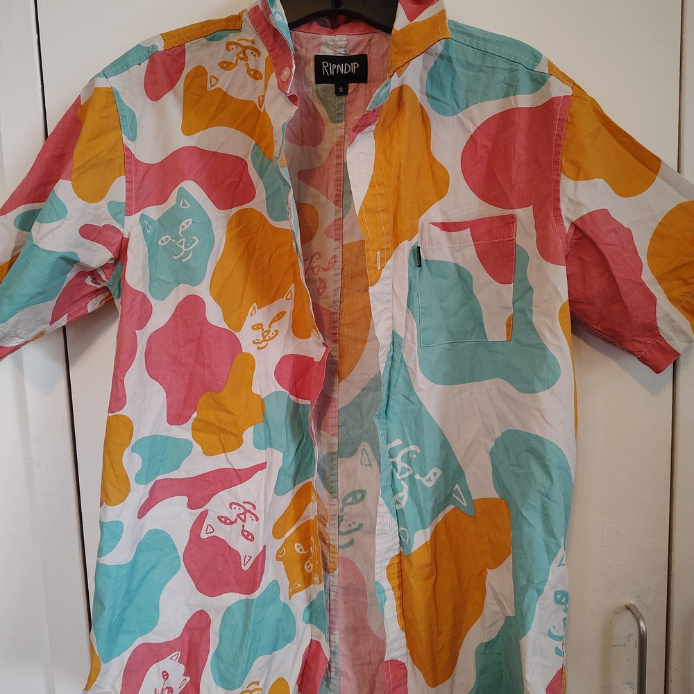 Rwndp Multicolor Cat Print Men's Casual Shirt